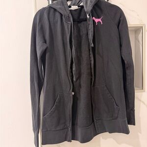 Victoria's Secret Black Hoodie with Pink Logo Vintage Style